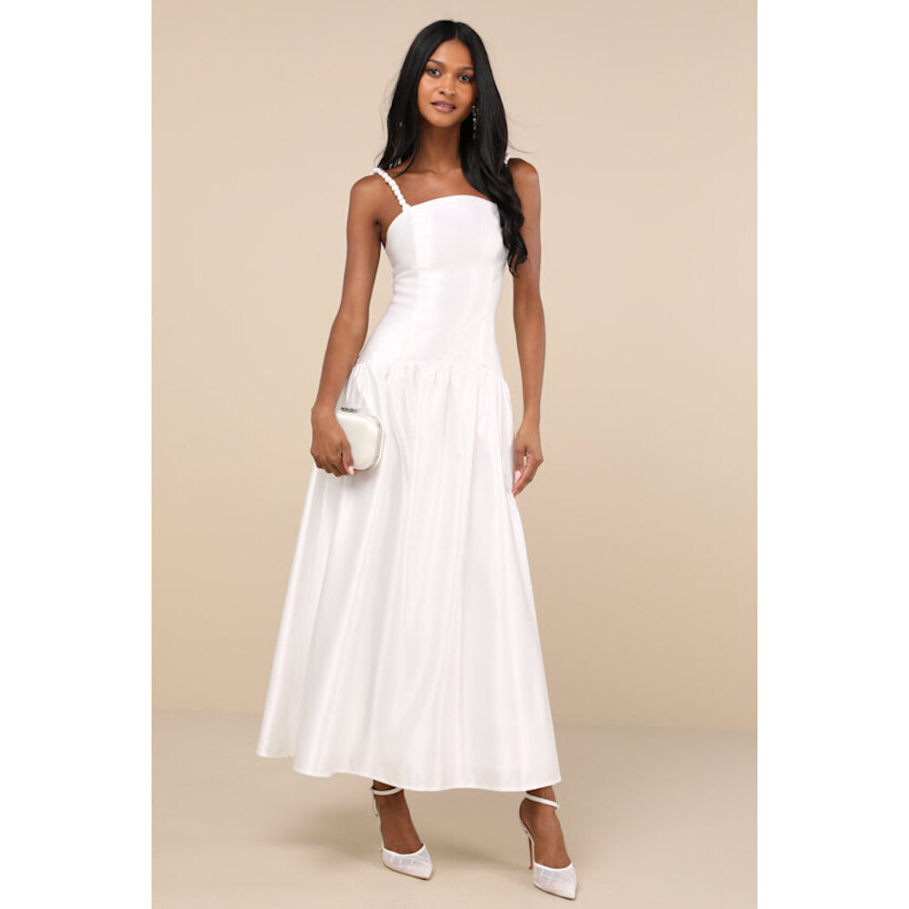 Lulus Modern Adoration White Satin Backless Lace-up Maxi Dress - Size L